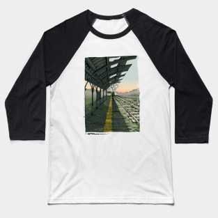 Vintage train station with steam locomotive Baseball T-Shirt